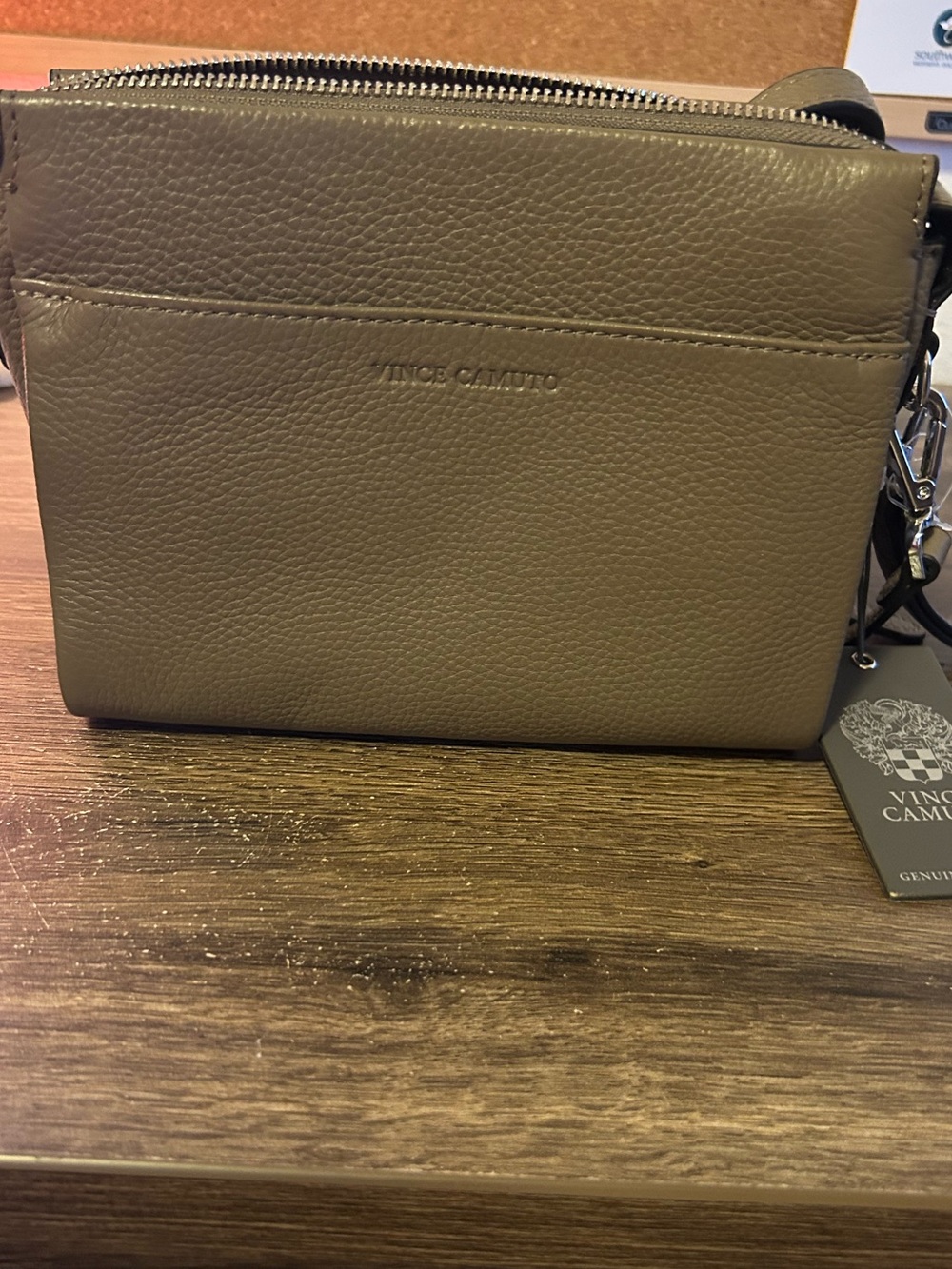 NWT Vince Camuto Leather Taupe Crossbody/Wristlet Bag